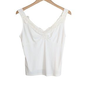 Ivory Babydoll Camisole Top Size M Feminine Romantic Classic Polyester Spandex